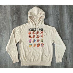 The Rolling Stones Tongue Evolution Logo Beige Unisex Adult Pullover Hoodie
